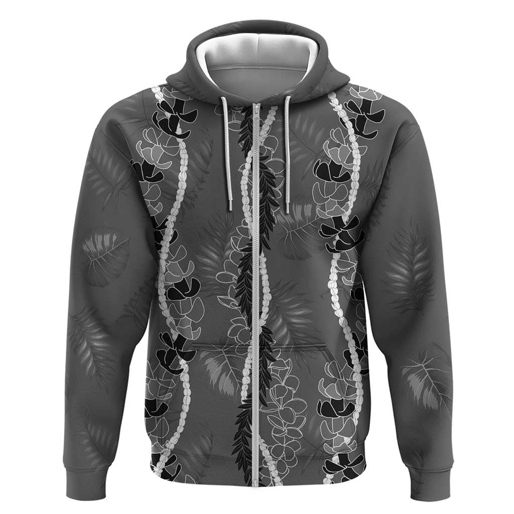 Hawaii Maile Lei Zip Hoodie With Gray Monstera Pattern LT05 Zip Hoodie Gray - Polynesian Pride