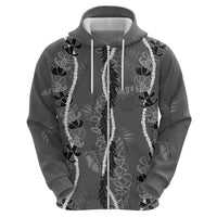 Hawaii Maile Lei Zip Hoodie With Gray Monstera Pattern LT05 - Polynesian Pride