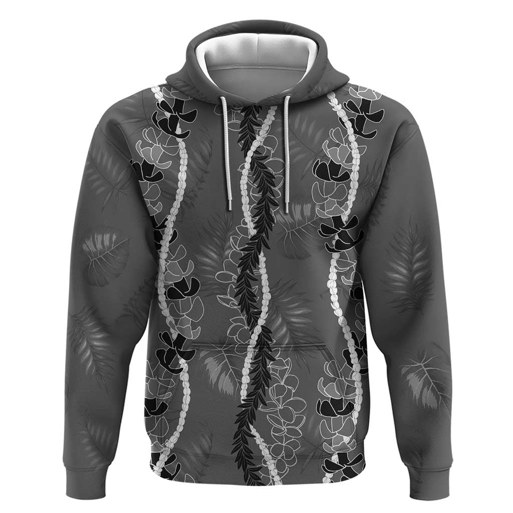 Hawaii Maile Lei Zip Hoodie With Gray Monstera Pattern LT05 Pullover Hoodie Gray - Polynesian Pride