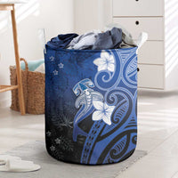 Polynesia Hammerhead Shark Laundry Basket Blue Tribal Pattern With Plumeria LT05 Blue - Polynesian Pride