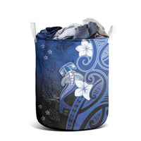 Polynesia Hammerhead Shark Laundry Basket Blue Tribal Pattern With Plumeria LT05 - Polynesian Pride