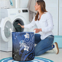 Polynesia Hammerhead Shark Laundry Basket Blue Tribal Pattern With Plumeria LT05 - Polynesian Pride