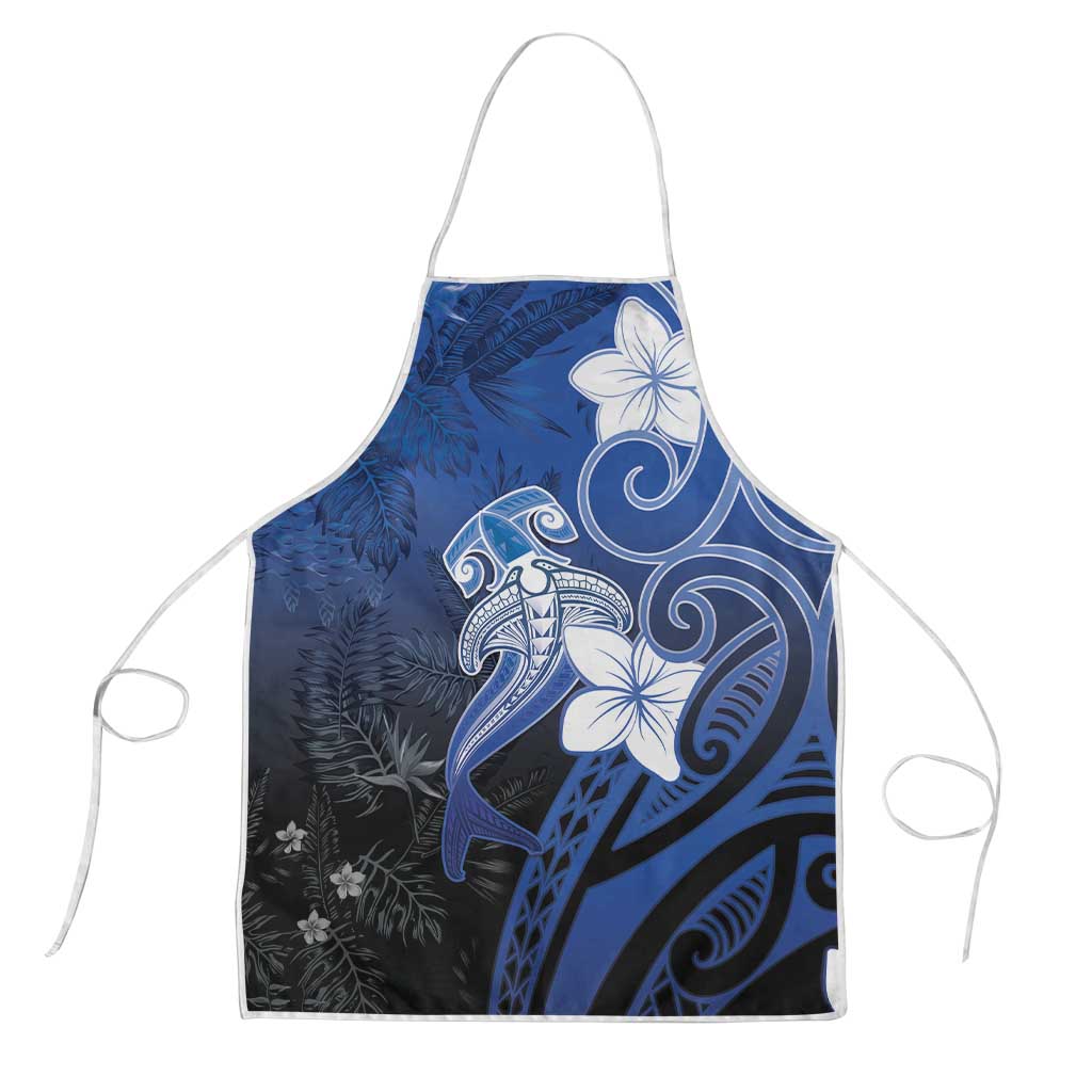 Polynesia Hammerhead Shark Apron Blue Tribal Pattern With Plumeria LT05 Blue - Polynesian Pride