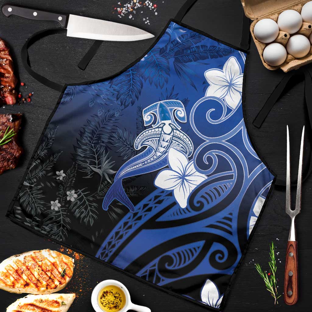 Polynesia Hammerhead Shark Apron Blue Tribal Pattern With Plumeria LT05 Blue - Polynesian Pride