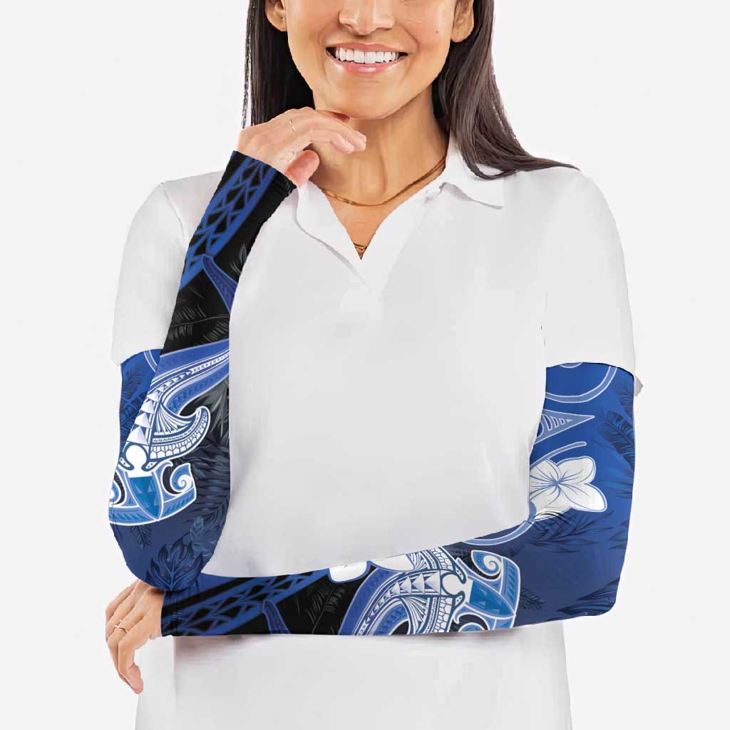 Polynesia Hammerhead Shark Arm Sleeves Blue Tribal Pattern With Plumeria LT05 - Polynesian Pride