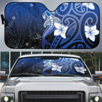 Polynesia Hammerhead Shark Auto Sun Shade Blue Tribal Pattern With Plumeria LT05 Blue - Polynesian Pride