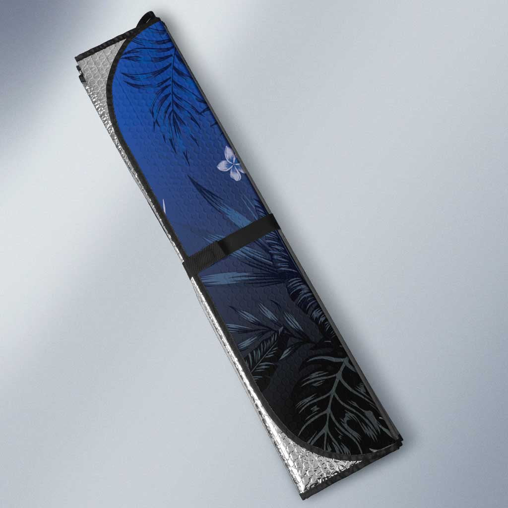 Polynesia Hammerhead Shark Auto Sun Shade Blue Tribal Pattern With Plumeria LT05 - Polynesian Pride