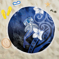 Polynesia Hammerhead Shark Beach Blanket Blue Tribal Pattern With Plumeria LT05 One Size 150cm Blue - Polynesian Pride