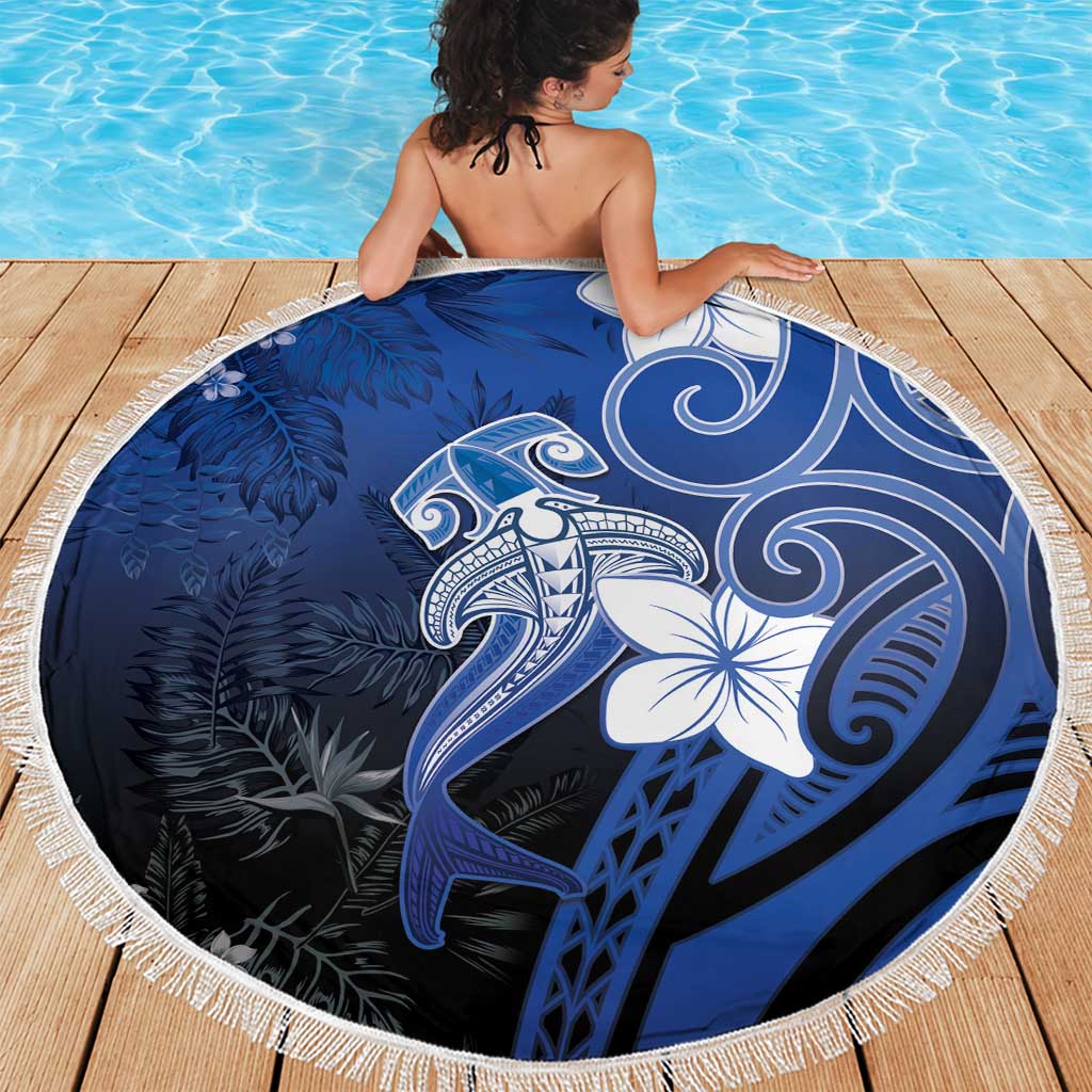 Polynesia Hammerhead Shark Beach Blanket Blue Tribal Pattern With Plumeria LT05 - Polynesian Pride
