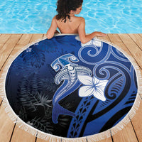 Polynesia Hammerhead Shark Beach Blanket Blue Tribal Pattern With Plumeria LT05 - Polynesian Pride