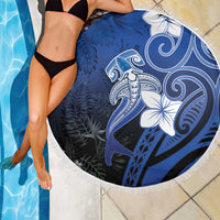 Polynesia Hammerhead Shark Beach Blanket Blue Tribal Pattern With Plumeria LT05 - Polynesian Pride