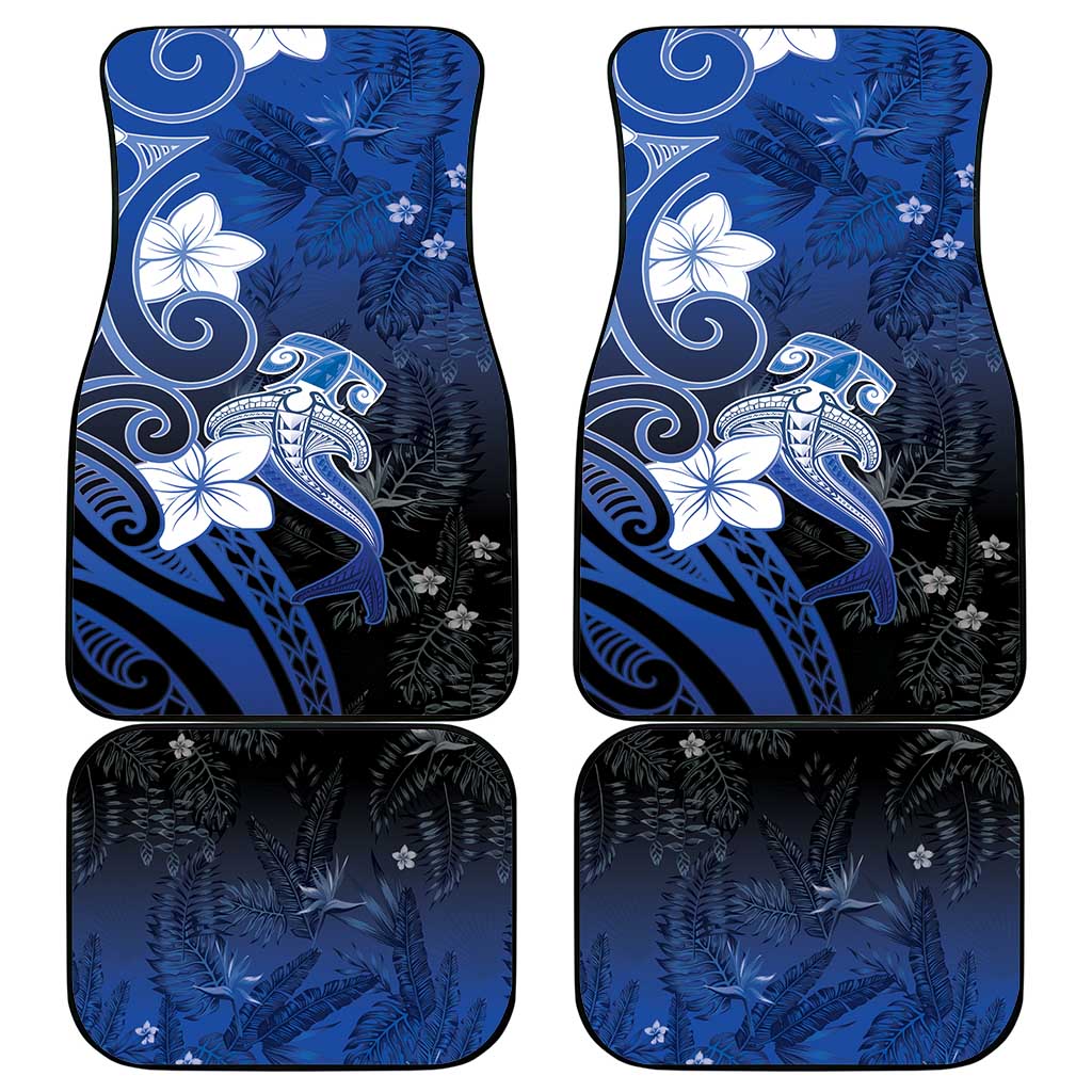 Polynesia Hammerhead Shark Car Mats Blue Tribal Pattern With Plumeria LT05 - Polynesian Pride