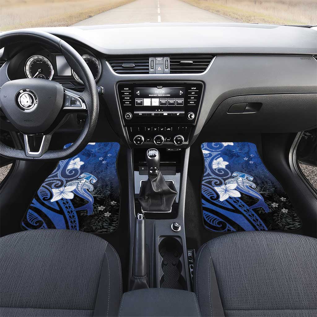 Polynesia Hammerhead Shark Car Mats Blue Tribal Pattern With Plumeria LT05 Set 2pcs - Front Blue - Polynesian Pride