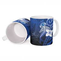 Polynesia Hammerhead Shark Ceramic Mug Blue Tribal Pattern With Plumeria LT05 - Polynesian Pride