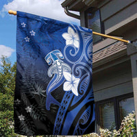 Polynesia Hammerhead Shark Garden Flag Blue Tribal Pattern With Plumeria LT05 - Polynesian Pride