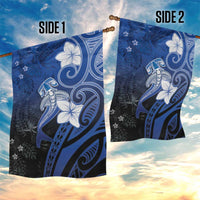 Polynesia Hammerhead Shark Garden Flag Blue Tribal Pattern With Plumeria LT05 - Polynesian Pride