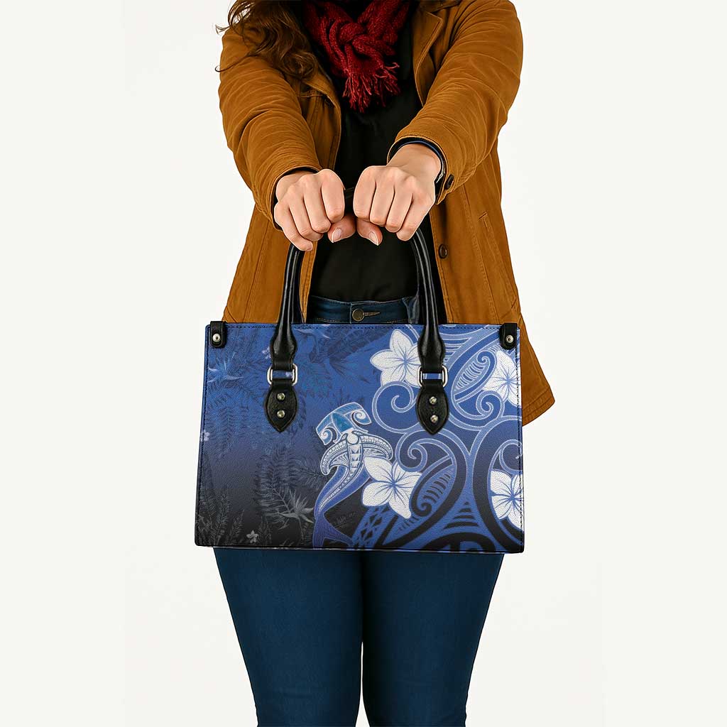Polynesia Hammerhead Shark Leather Bag Blue Tribal Pattern With Plumeria LT05 - Polynesian Pride