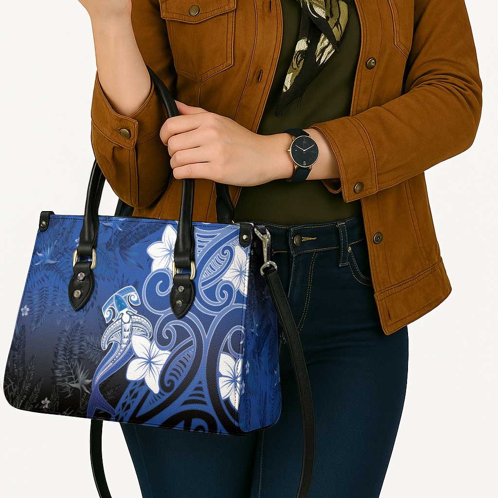 Polynesia Hammerhead Shark Leather Bag Blue Tribal Pattern With Plumeria LT05 - Polynesian Pride