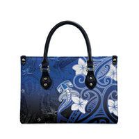 Polynesia Hammerhead Shark Leather Bag Blue Tribal Pattern With Plumeria LT05 - Polynesian Pride