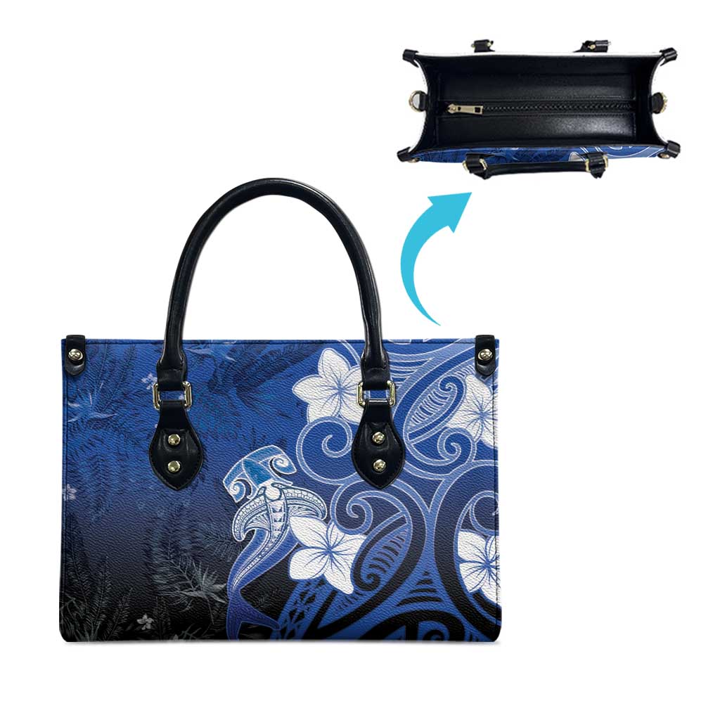 Polynesia Hammerhead Shark Leather Bag Blue Tribal Pattern With Plumeria LT05 - Polynesian Pride
