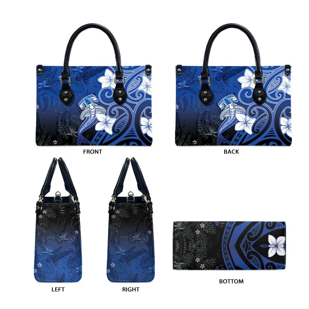 Polynesia Hammerhead Shark Leather Bag Blue Tribal Pattern With Plumeria LT05 - Polynesian Pride