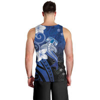 Polynesia Hammerhead Shark Men Tank Top Blue Tribal Pattern With Plumeria LT05 - Polynesian Pride