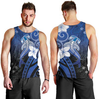 Polynesia Hammerhead Shark Men Tank Top Blue Tribal Pattern With Plumeria LT05 - Polynesian Pride