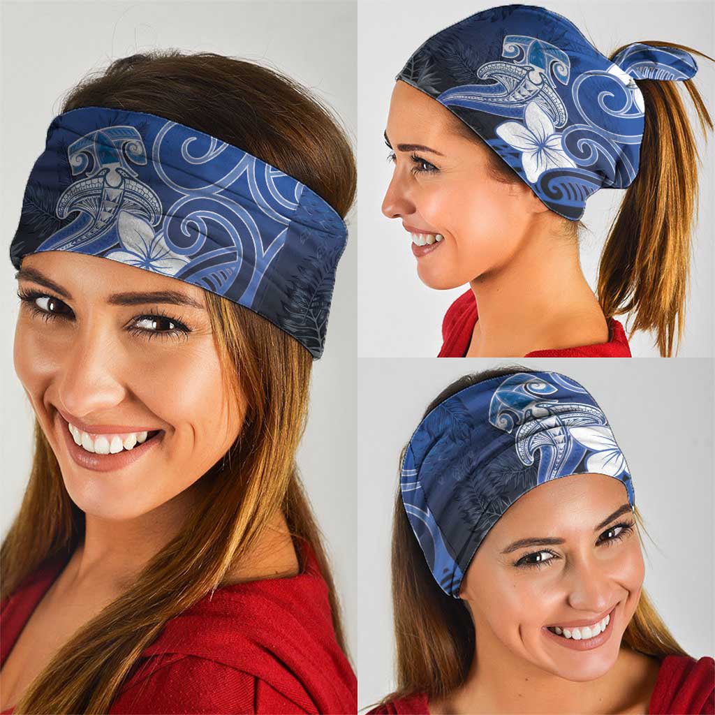 Polynesia Hammerhead Shark Neck Gaiter Blue Tribal Pattern With Plumeria LT05 - Polynesian Pride