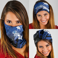 Polynesia Hammerhead Shark Neck Gaiter Blue Tribal Pattern With Plumeria LT05 - Polynesian Pride