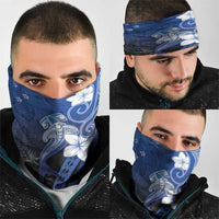 Polynesia Hammerhead Shark Neck Gaiter Blue Tribal Pattern With Plumeria LT05 - Polynesian Pride