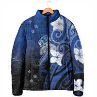 Polynesia Hammerhead Shark Padded Jacket Blue Tribal Pattern With Plumeria LT05 - Polynesian Pride