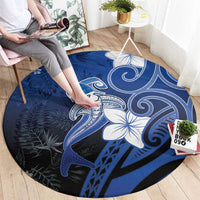 Polynesia Hammerhead Shark Round Carpet Blue Tribal Pattern With Plumeria LT05 - Polynesian Pride