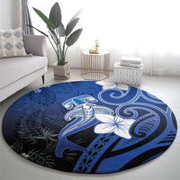 Polynesia Hammerhead Shark Round Carpet Blue Tribal Pattern With Plumeria LT05 - Polynesian Pride