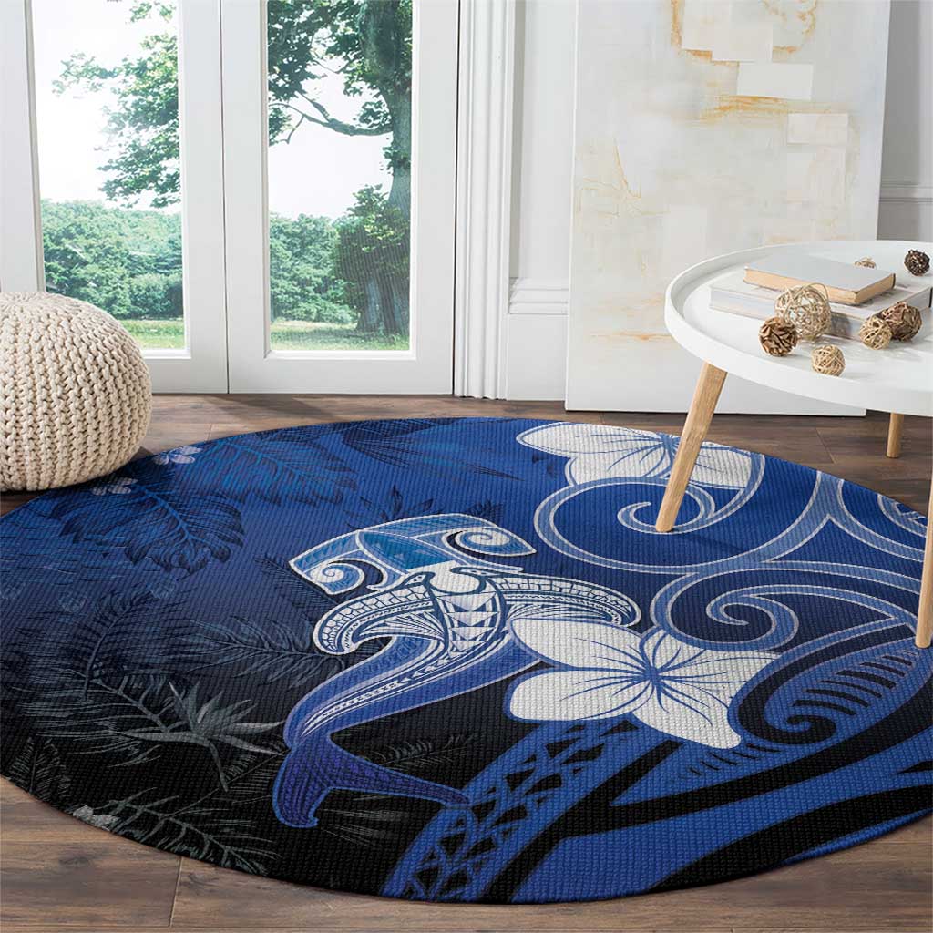 Polynesia Hammerhead Shark Round Carpet Blue Tribal Pattern With Plumeria LT05 - Polynesian Pride