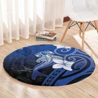 Polynesia Hammerhead Shark Round Carpet Blue Tribal Pattern With Plumeria LT05 - Polynesian Pride