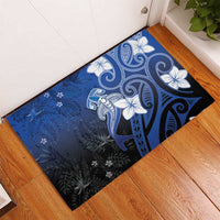 Polynesia Hammerhead Shark Rubber Doormat Blue Tribal Pattern With Plumeria LT05 - Polynesian Pride