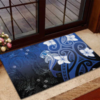 Polynesia Hammerhead Shark Rubber Doormat Blue Tribal Pattern With Plumeria LT05 - Polynesian Pride