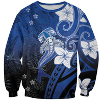 Polynesia Hammerhead Shark Sweatshirt Blue Tribal Pattern With Plumeria LT05 Unisex Blue - Polynesian Pride