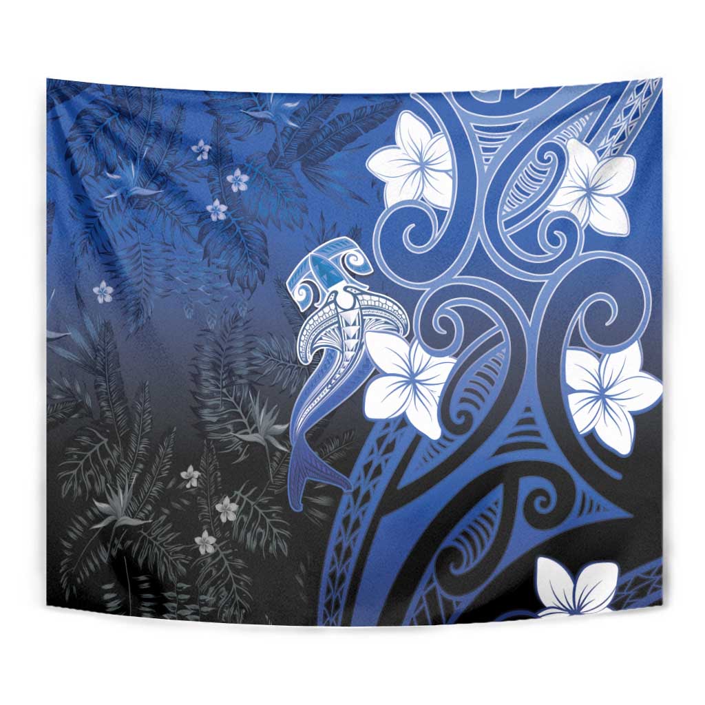 Polynesia Hammerhead Shark Tapestry Blue Tribal Pattern With Plumeria LT05 - Polynesian Pride