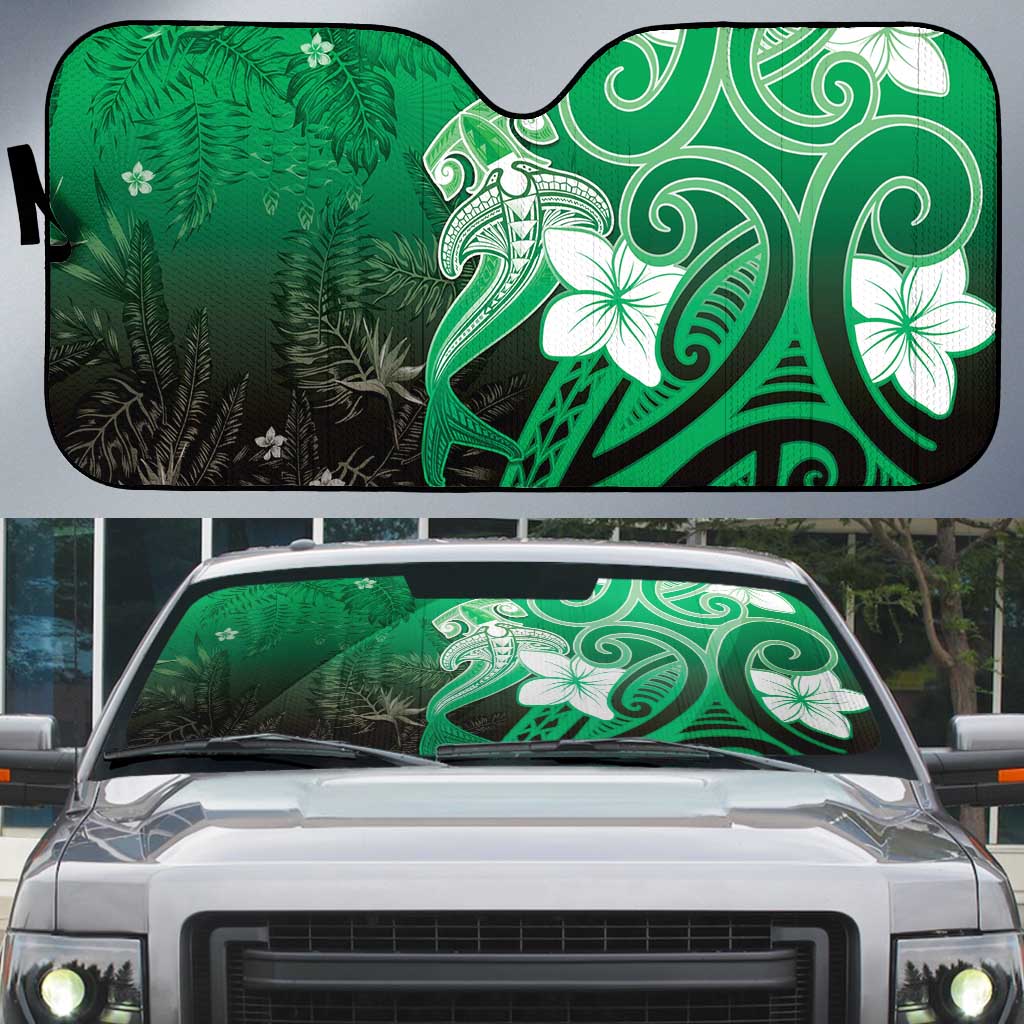 Polynesia Hammerhead Shark Auto Sun Shade Green Tribal Pattern With Plumeria LT05 Green - Polynesian Pride