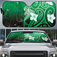 Polynesia Hammerhead Shark Auto Sun Shade Green Tribal Pattern With Plumeria LT05 Green - Polynesian Pride