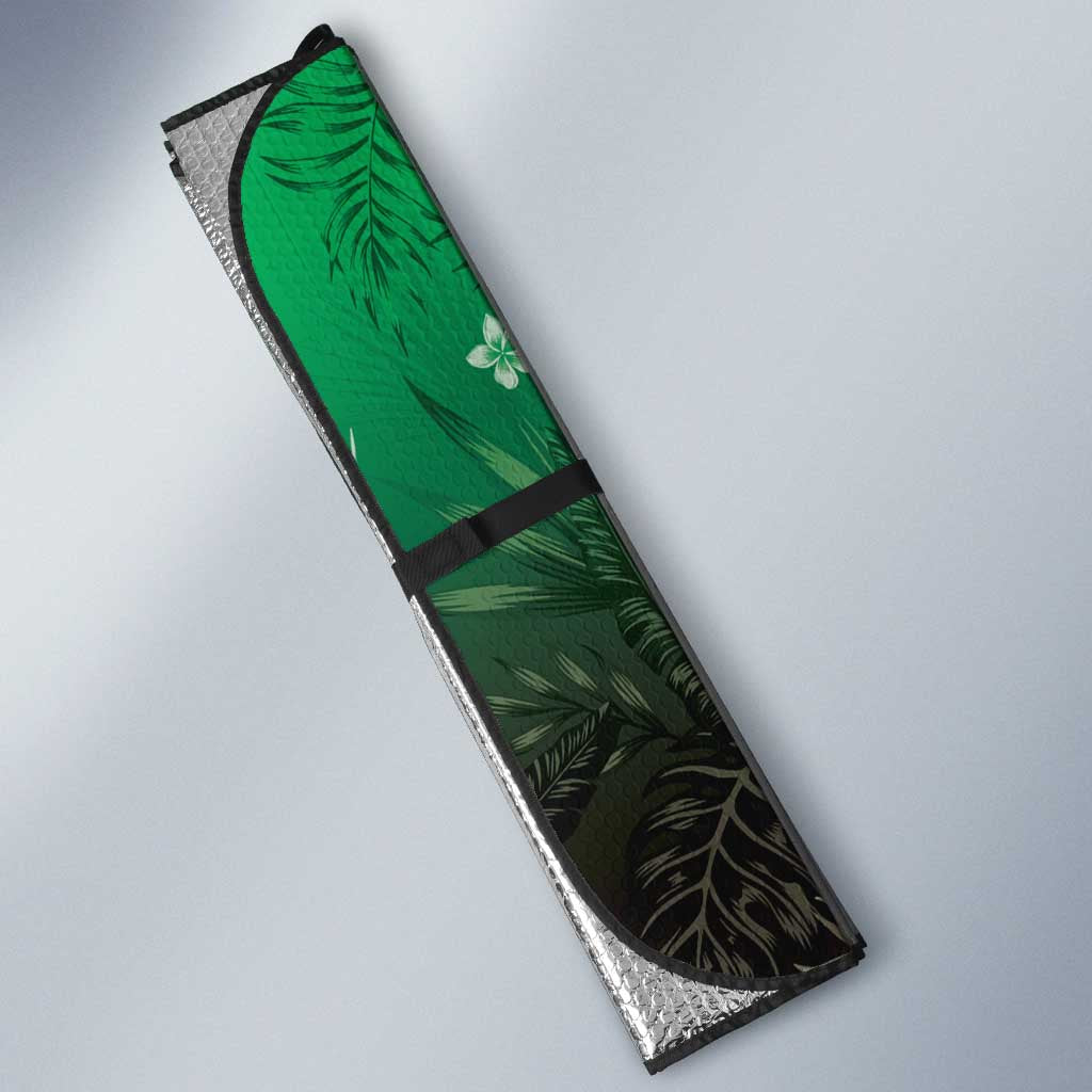 Polynesia Hammerhead Shark Auto Sun Shade Green Tribal Pattern With Plumeria LT05 - Polynesian Pride