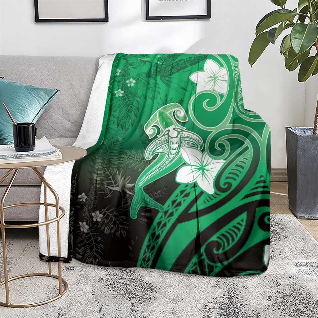 Polynesia Hammerhead Shark Blanket Green Tribal Pattern With Plumeria LT05 - Polynesian Pride