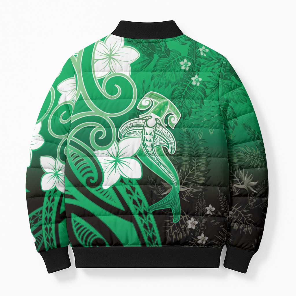 Polynesia Hammerhead Shark Bomber Puffer Jacket Green Tribal Pattern With Plumeria LT05 - Polynesian Pride