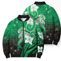 Polynesia Hammerhead Shark Bomber Puffer Jacket Green Tribal Pattern With Plumeria LT05 - Polynesian Pride