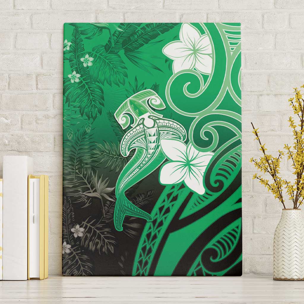 Polynesia Hammerhead Shark Canvas Wall Art Green Tribal Pattern With Plumeria LT05 Without Frame Green - Polynesian Pride