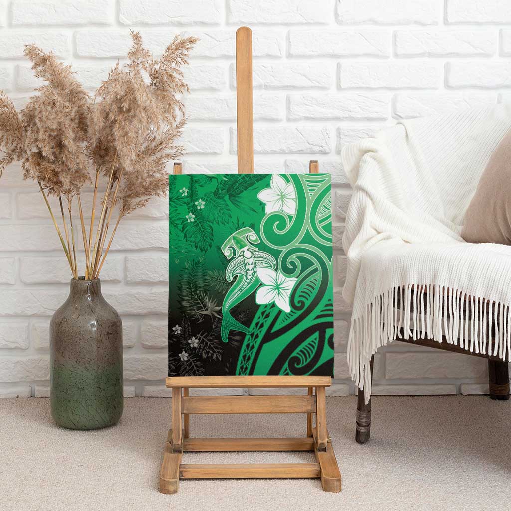 Polynesia Hammerhead Shark Canvas Wall Art Green Tribal Pattern With Plumeria LT05 - Polynesian Pride