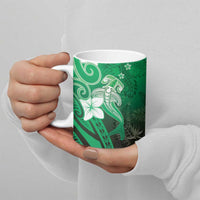 Polynesia Hammerhead Shark Ceramic Mug Green Tribal Pattern With Plumeria LT05 - Polynesian Pride
