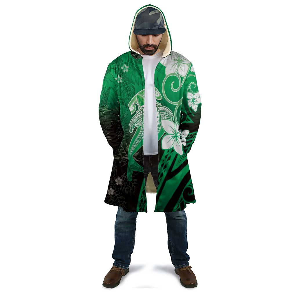 Polynesia Hammerhead Shark Cloak Green Tribal Pattern With Plumeria LT05 - Polynesian Pride