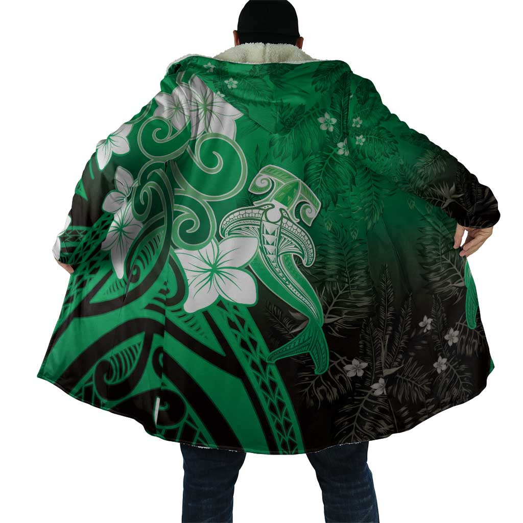 Polynesia Hammerhead Shark Cloak Green Tribal Pattern With Plumeria LT05 - Polynesian Pride